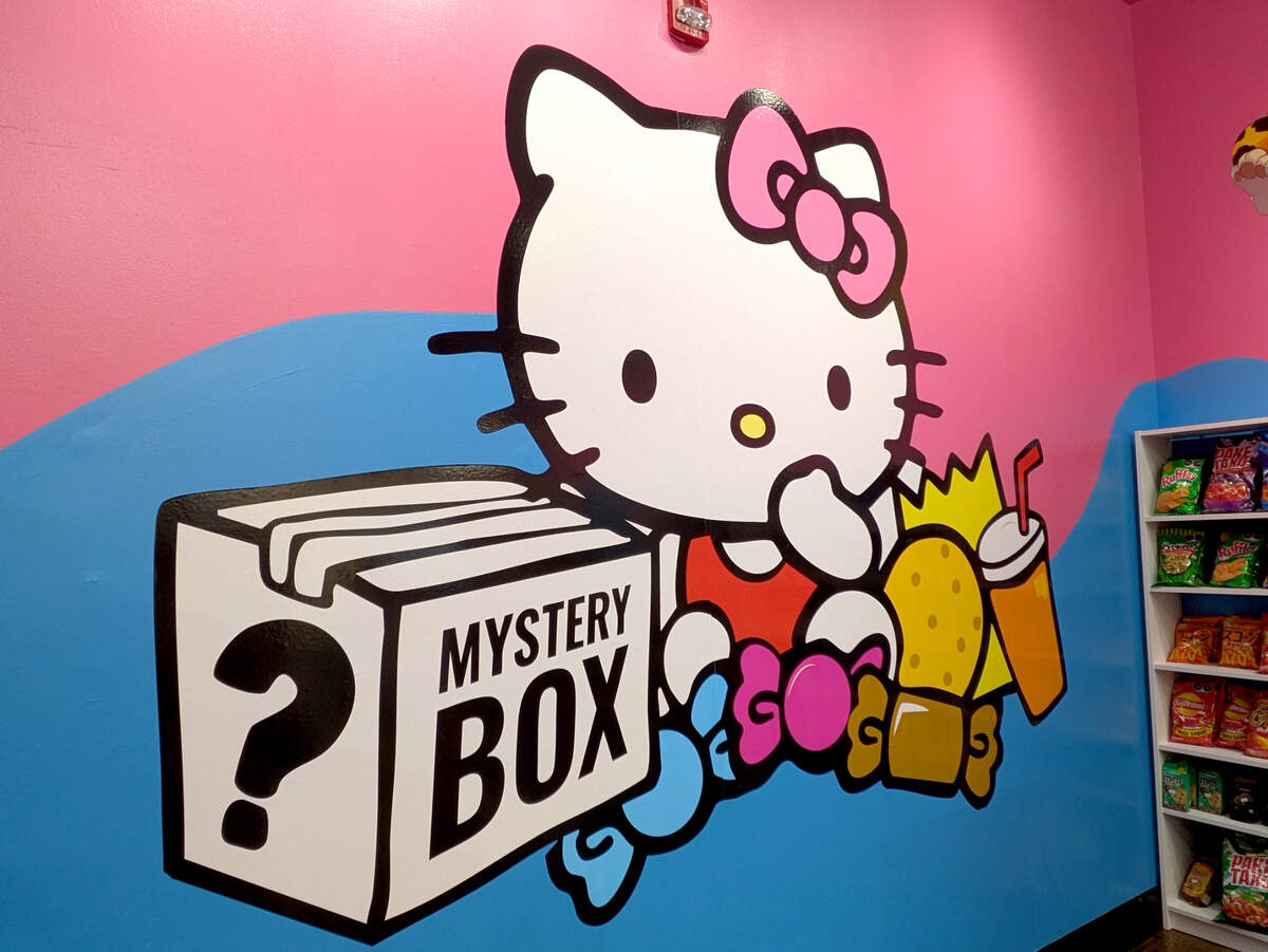 A large Hello Kitty decal is a main focal point at Exotic Snack Guys in Fairview Heights.