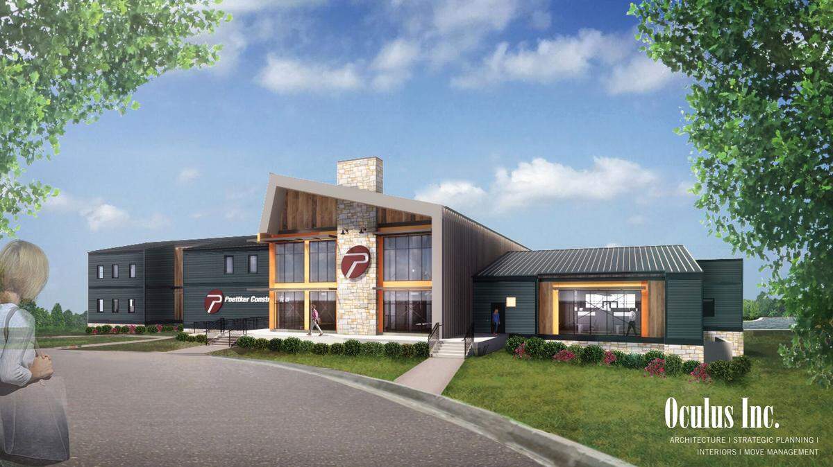 This rendering shows the design of the planned Poettker Construction Company headquarters in Breese.