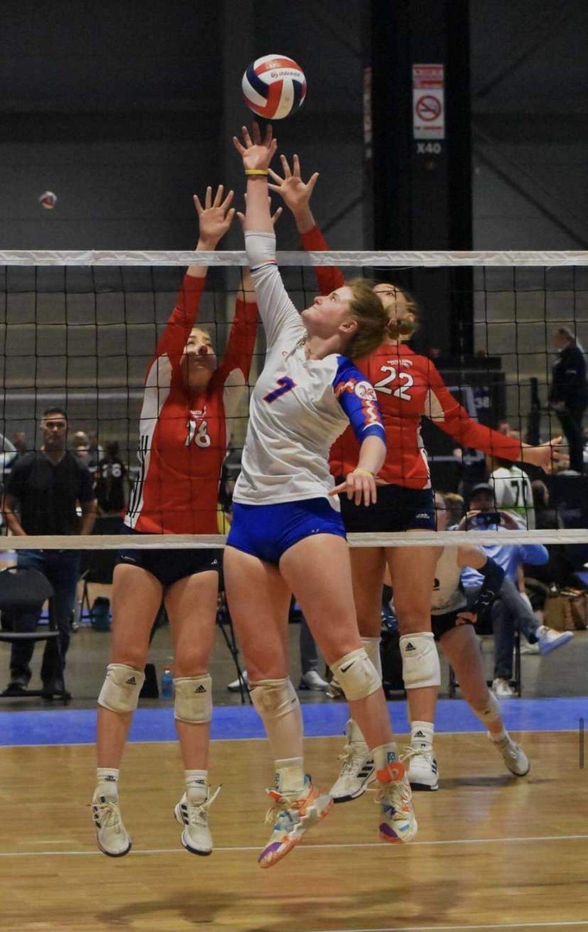 Althoff sophomore Gabby Orlet is in action during a match competing for the High Performance Illinois 16 National Club Volleyball Program. Orlet, who is battling a rare form of cancer, was recently awarded as the IHSA’s nominee for the Spirit of Sport Award. The IHSA selected Orlet from a pool of more than 250 candidates and she received the award Wednesday morning.