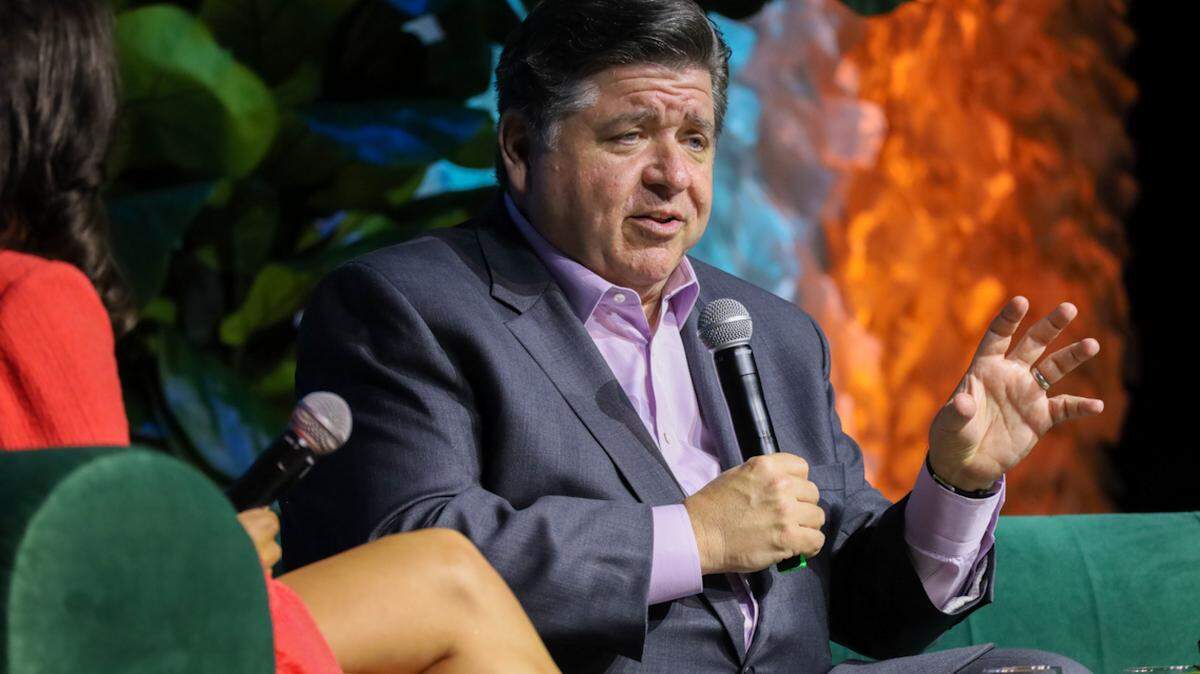 Gov. JB Pritzker speaks during a forum on climate change at the Aspen Ideas conference in Chicago on Monday, July 21, 2025.