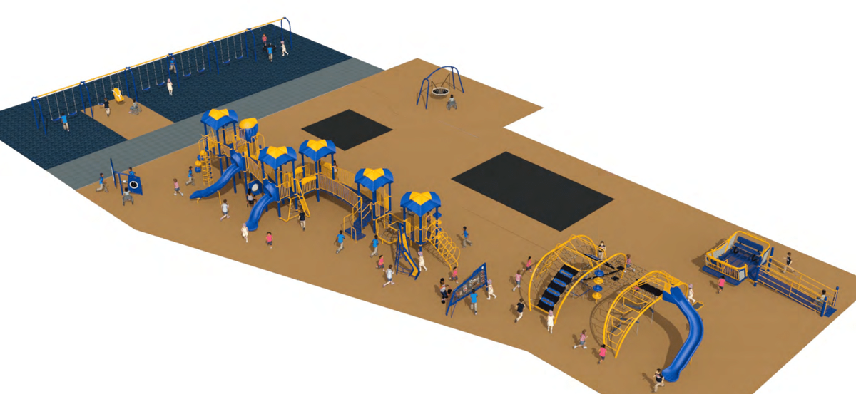 A rendering of the changes coming to the playground at Hinchcliffe Elementary in O’Fallon. Improvements include interactive panels, net climber, a boat-like rocking glider with a ramp, a new playground structure and more.