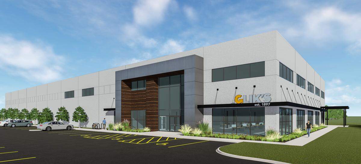 This artist rendering shows the 40,000-square-foot building that will house Glik’s corporate headquarters, including offices and a distribution and fulfillment center, in Collinsville.