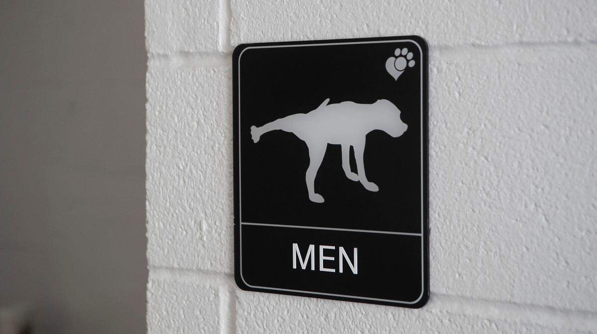 Gateway Pet Guardians went for a little humor when posting this sign for the men’s bathroom.