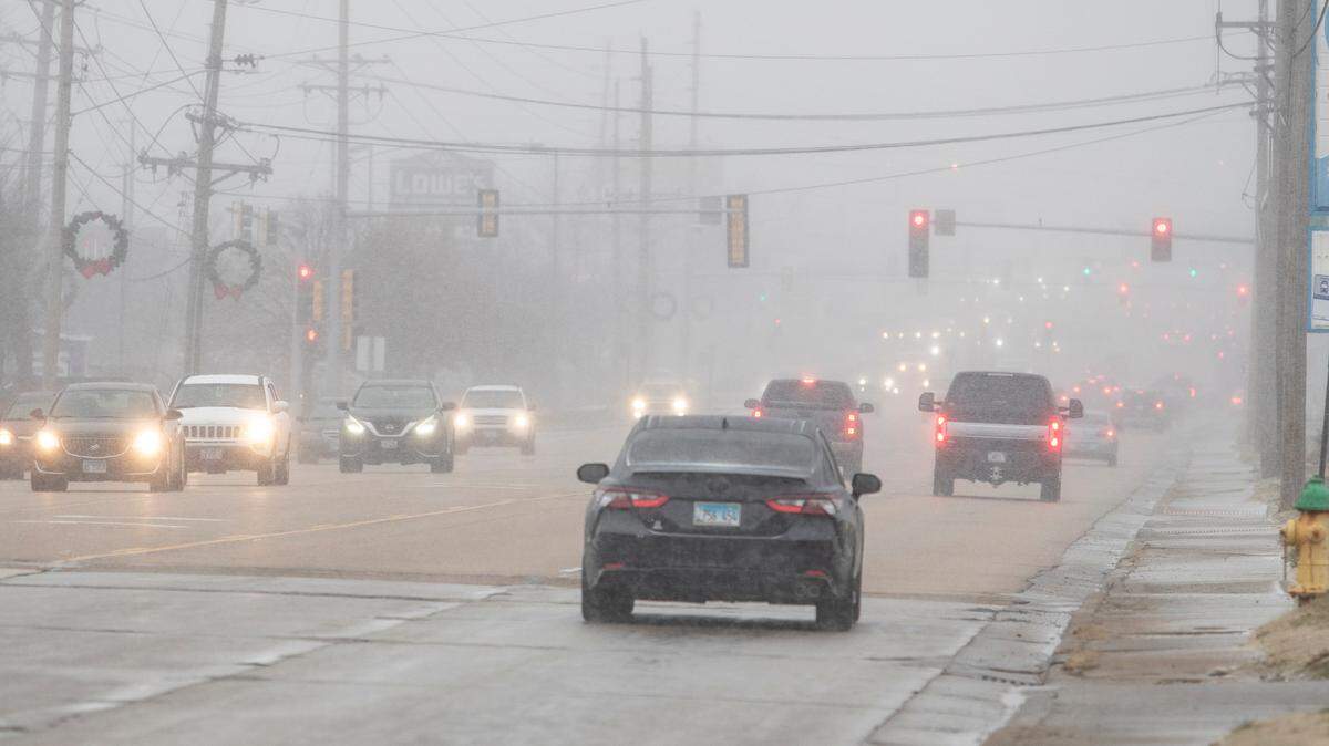 Traffic heading north on Illinois 159 through Fairview Heights just before noon on Thursday as temperatures started to drop with gusty winds, snow and sleet. The metro-east will be under a wind chill warning starting at 6 p.m. Thursday, Dec. 22, through noon Friday, Dec. 23, according to the National Weather Service of St. Louis.