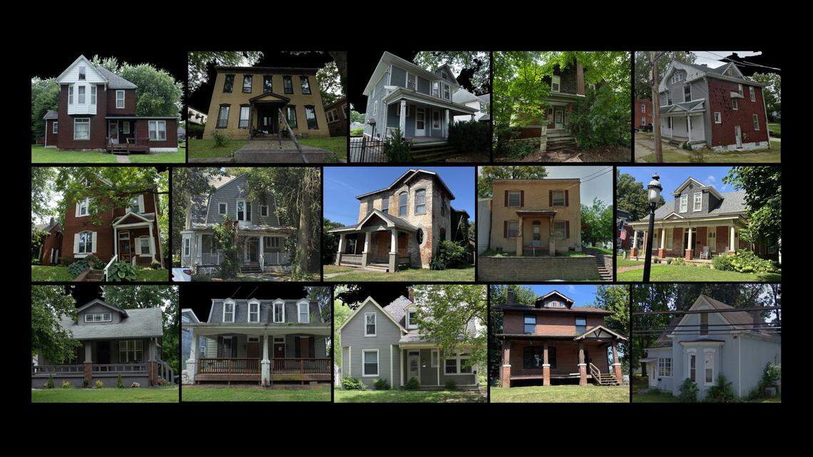 Belleville properties sold by Gregg Crawford’s companies to Tempo Bank borrowers at unusually high prices included, top row, left to right, 420 State St., 218 S. Charles St., 234 Lebanon Ave., 14 Granvue Drive and 112 Gilbert St. (later demolished); middle row, 520 E. C St., 401 S. Jackson St. (demolished), 303 N. Jackson St., 505 Abend St. (demolished) and 211 Abend St.; and bottom row, 308 N. Virginia Ave., 603 Mascoutah Ave., 800 E. D St., 609 S. Jackson St. and 1015 Caseyville Ave. (demolished).