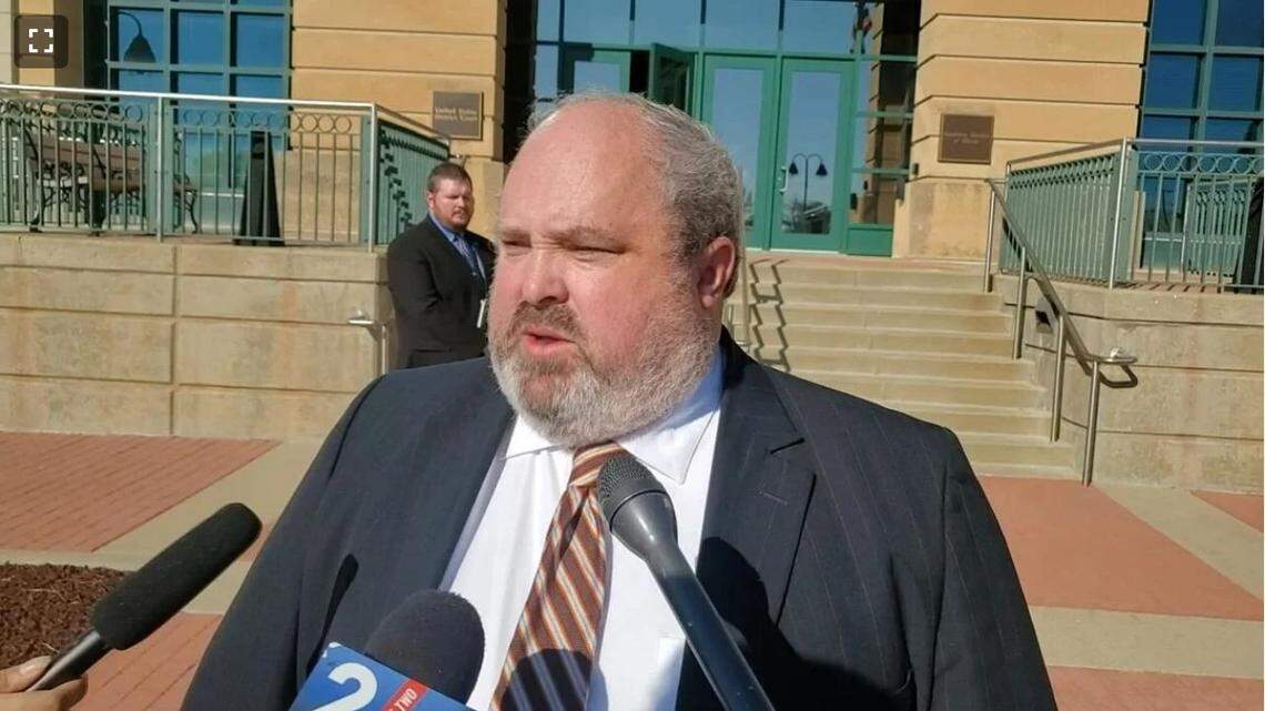 Wood River attorney Thomas Maag is shown speaking to reporters in April outside the East St. Louis courthouse for the U.S. District Court for the Southern District of Illinois.