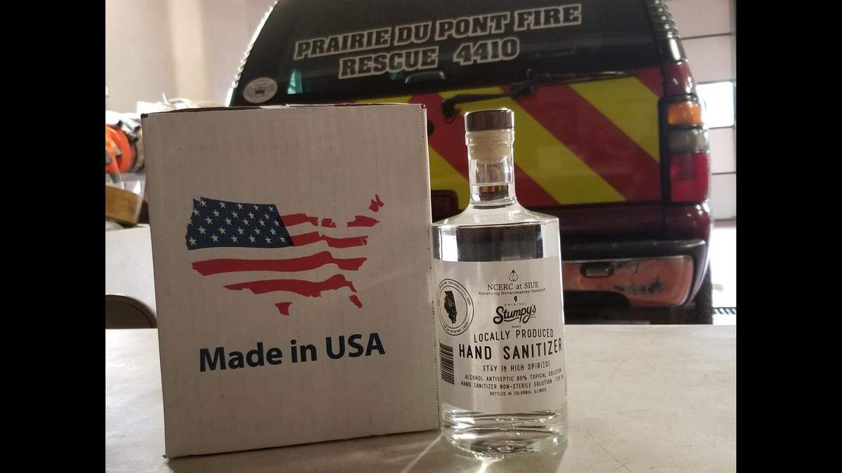 Prairie Du Pont Fire Department in East Carondelet posted this Facebook photo to thank Stumpy’s Spirits distillery in Columbia for making hand sanitizer during the coronavirus pandemic.
