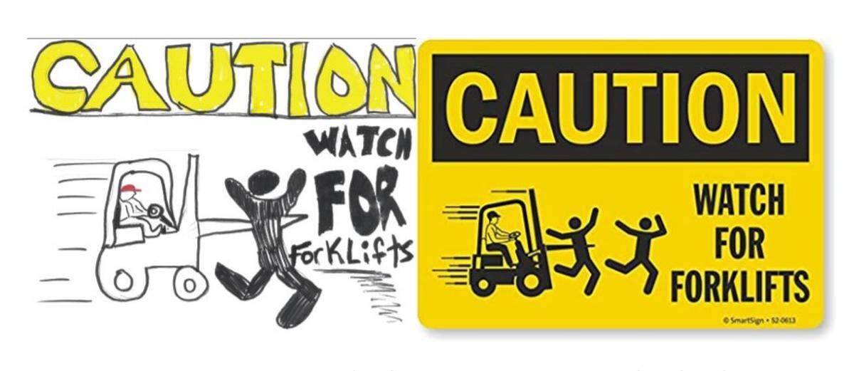 A commercially available safety sign is shown alongside a drawing that appeared in a calendar produced by Empire Comfort Systems in Belleville. Some people have called the image “racist.”