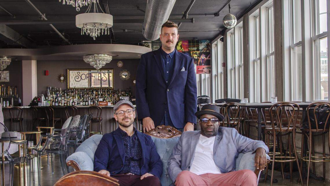 Bob DeBoo (at left) and Adam Maness (center), the two other members of the Adam Maness Trio, frequently collaborated with Montez Coleman (at right).