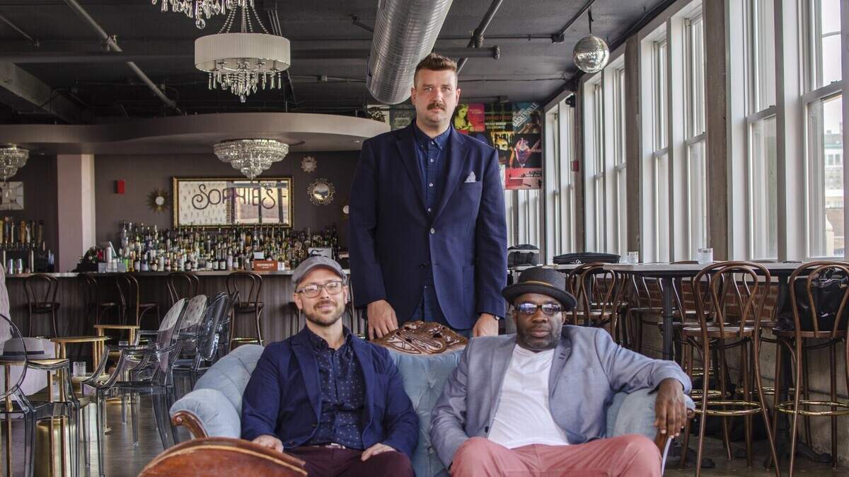 Bob DeBoo (at left) and Adam Maness (center), the two other members of the Adam Maness Trio, frequently collaborated with Montez Coleman (at right).