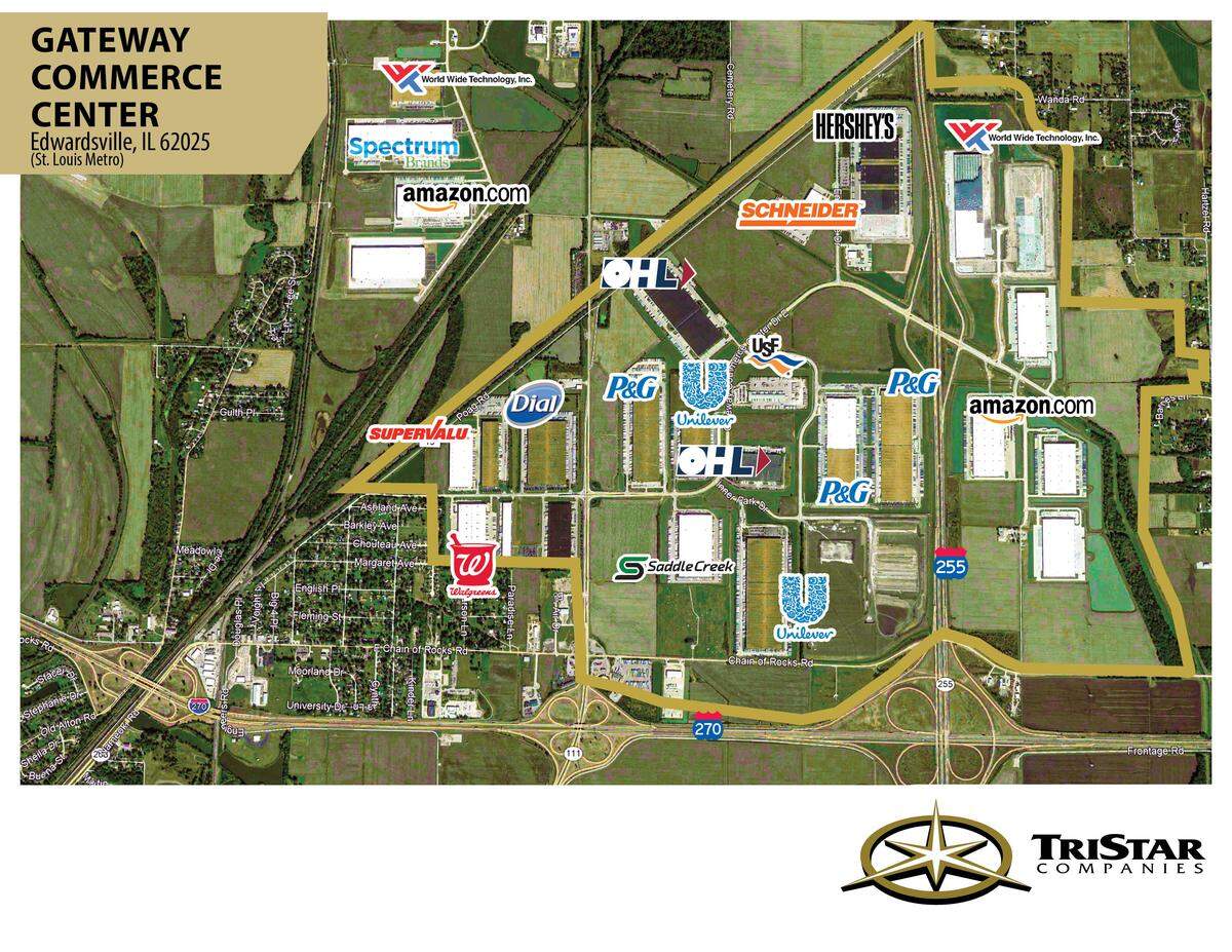 Gateway Commerce Center in Edwardsville is the largest of 10 major product-distribution hubs in the St. Louis region with warehouses and other buildings on 2,300 acres of former farmland.