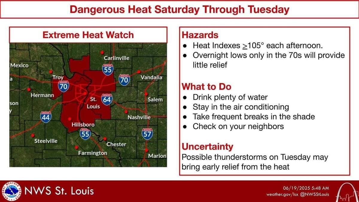 An “extreme heat watch” is in effect from noon Saturday to 9 p.m. Tuesday, according to the National Weather Service.