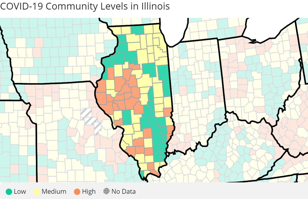 In the U.S. Centers for Disease Control and Prevention’s latest update, 73 Illinois counties were at elevated COVID-19 community levels.