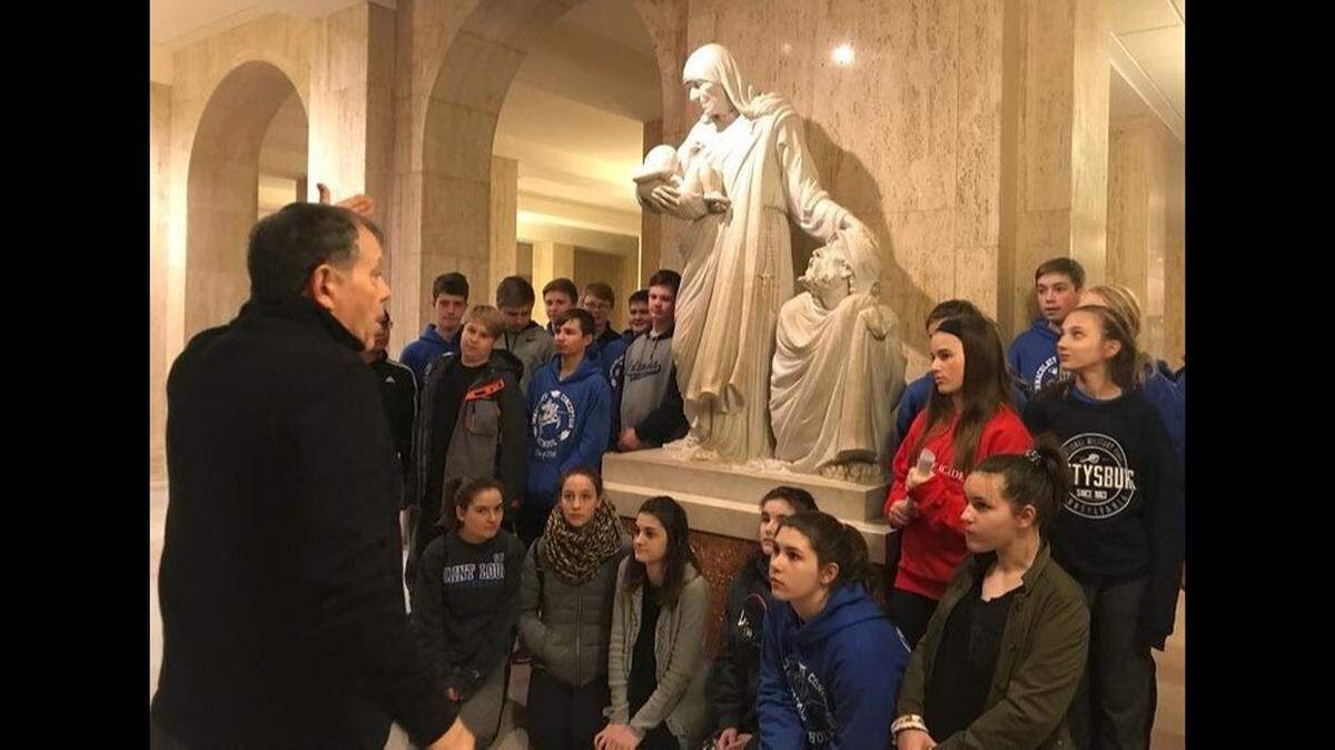 Michael Kish, principal at Immaculate Conception Catholic School in Columbia, takes eighth-graders on field trips to Washington, D.C., each year. Here, they’re shown on a recent visit to the National Shrine of the Immaculate Conception.