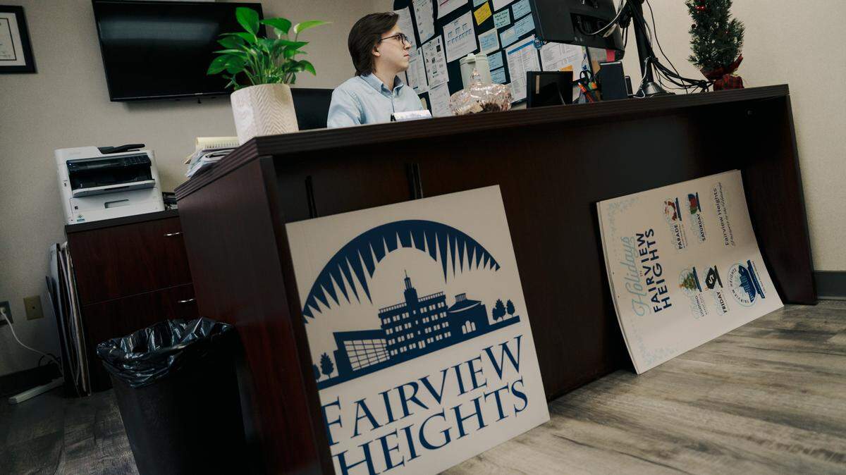 Ryan Jenkins, Fairview Heights’ Economic Development Coordinator, answers emails on Wednesday, Dec. 10, 2025, at city hall in Fairview Heights, Ill.