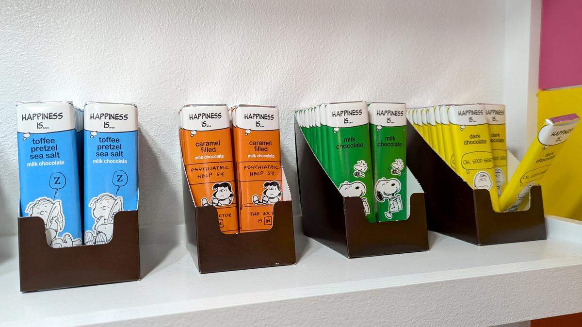 The Candy Bar carries a Peanuts line of chocolate bars from Astor Chocolate.