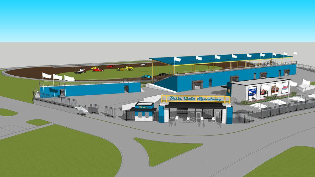 This rendering shows the renovations planned for the Belle-Clair Speedway racetrack in Belleville as of 2026.
