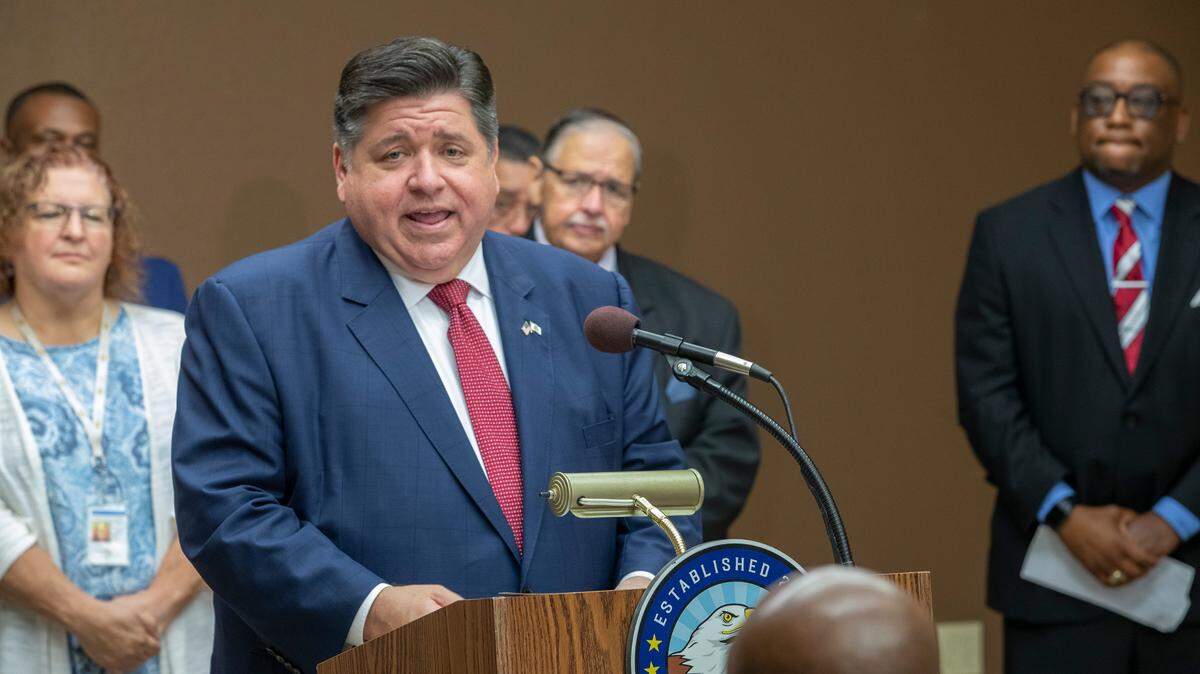 Illinois Governor JB Pritzker, shown in this file photo speaking in Cahokia Heights in October, signed the SAFTE-T Act criminal justice reform into law Wednesday.