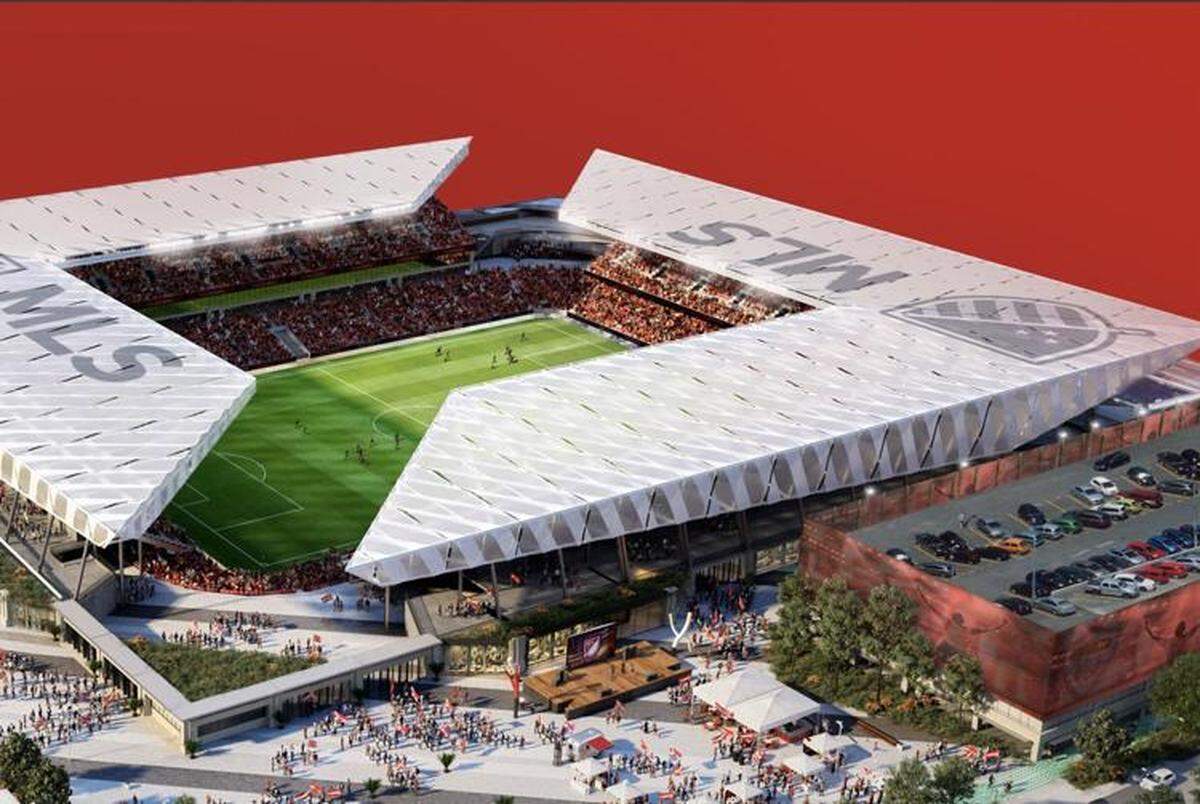 Renderings of a proposed soccer-only stadium were released by HOK architechts and MLS4STL Saturday. The square, partially-covered stadium would be built on 21 acres west of Union Station.