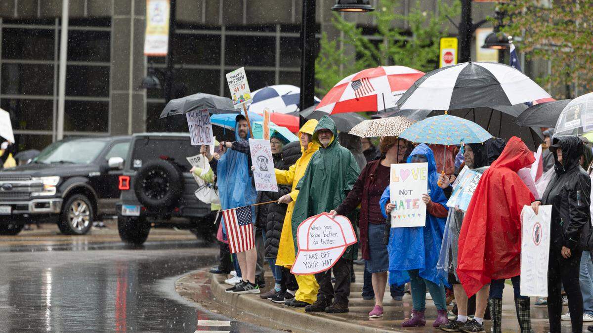 More than one hundred people lined the eastern side of Main Street alone during Saturday’s demonstration.