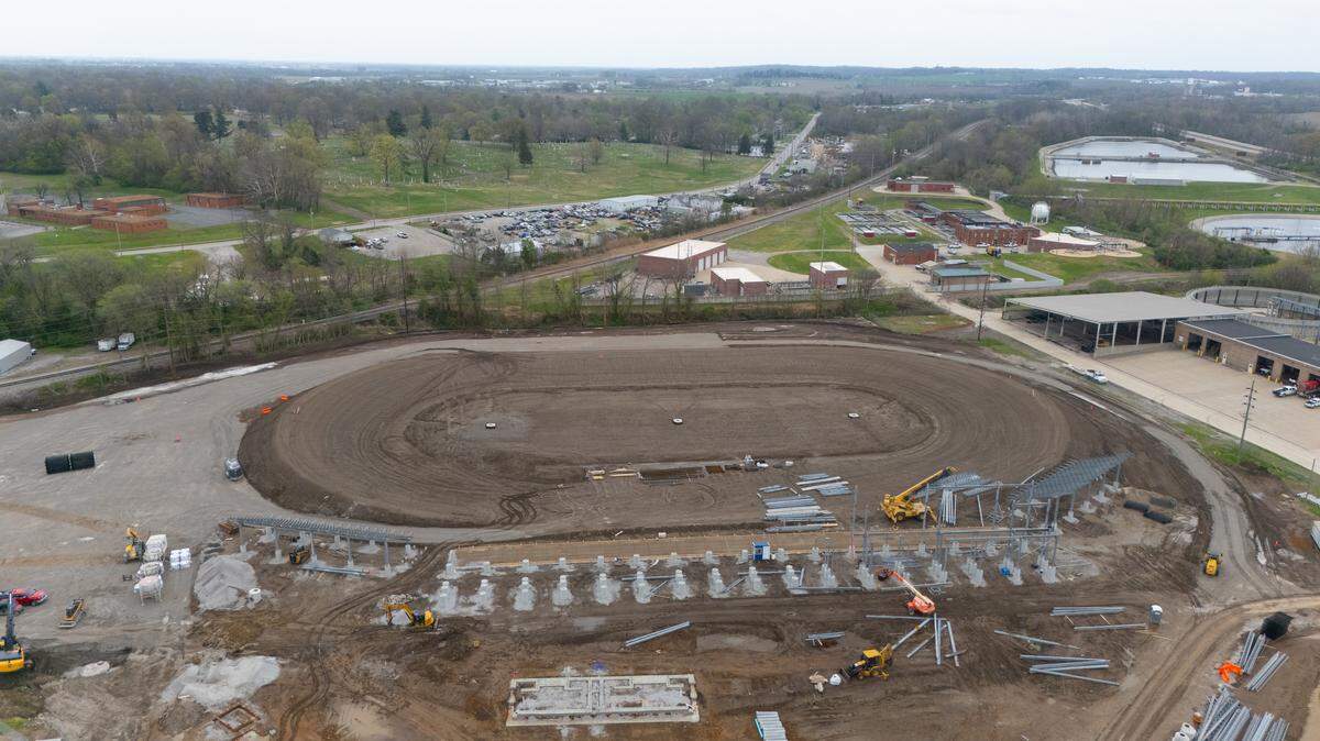 The new Belle-Clair Speedway racetrack remains under construction in Belleville.