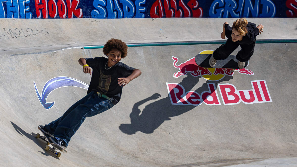 Jax Effs, left, and Rio Falca, right, compete in a head-to-head elimination round during the Concrete Heats at SkateBird Miami in Miami, Fla., on Sunday, June 21, 2026.