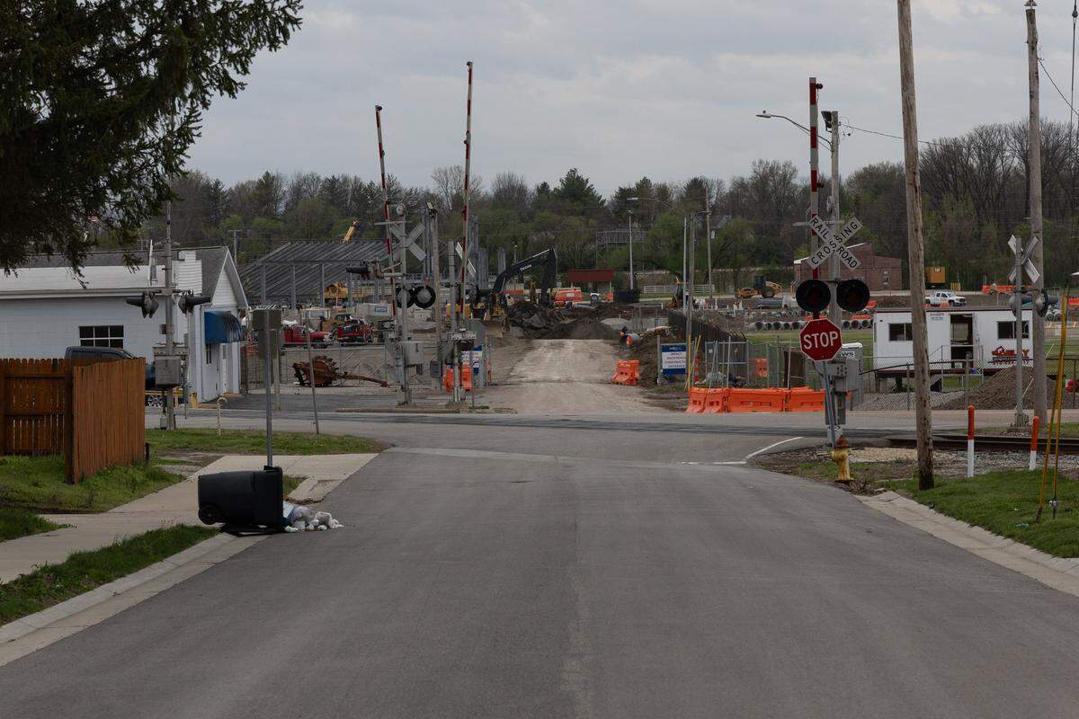 A portion of South Church Street in Belleville will move to make way for the new Belle-Clair Speedway race track, pictured here from South Church Street amid the track’s ongoing construction.