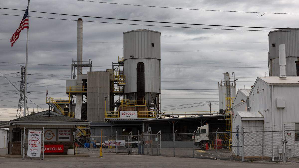 Outside of Veolia ES Technical Solutions’ hazardous waste incineration facility in Sauget, Ill., on April 10, 2024.