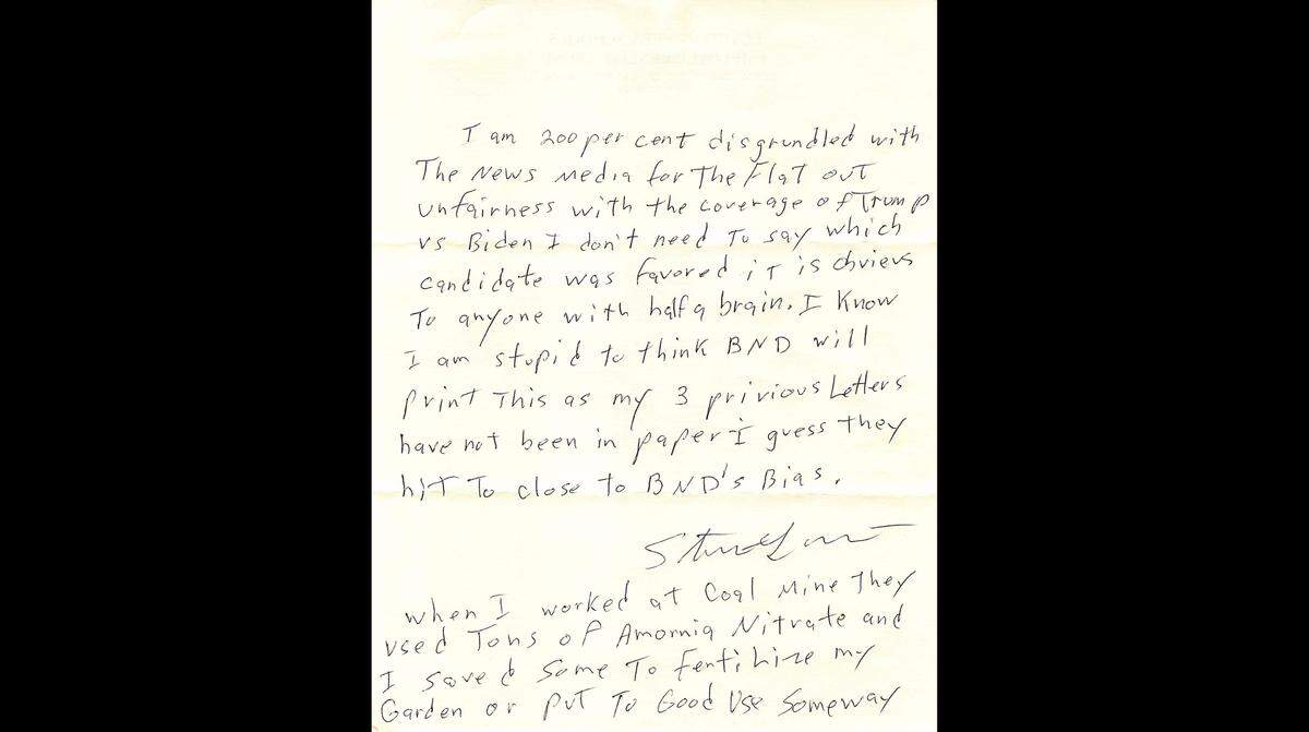 Stewart Lannert allegedly sent this hand-printed letter to the Belleville News-Democrat. The envelope was postmarked Oct. 17.