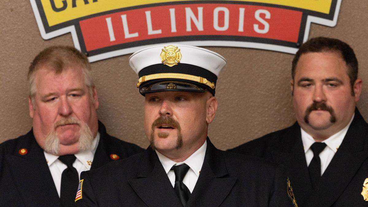 Cahokia Heights Fire Chief Stephen Robbins speaks to a press conference regarding the merger of Cahokia Heights, Camp Jackson and Alorton into a single fire department. Robbins said the merger will increase resources and help reduce arrival times for first responders.