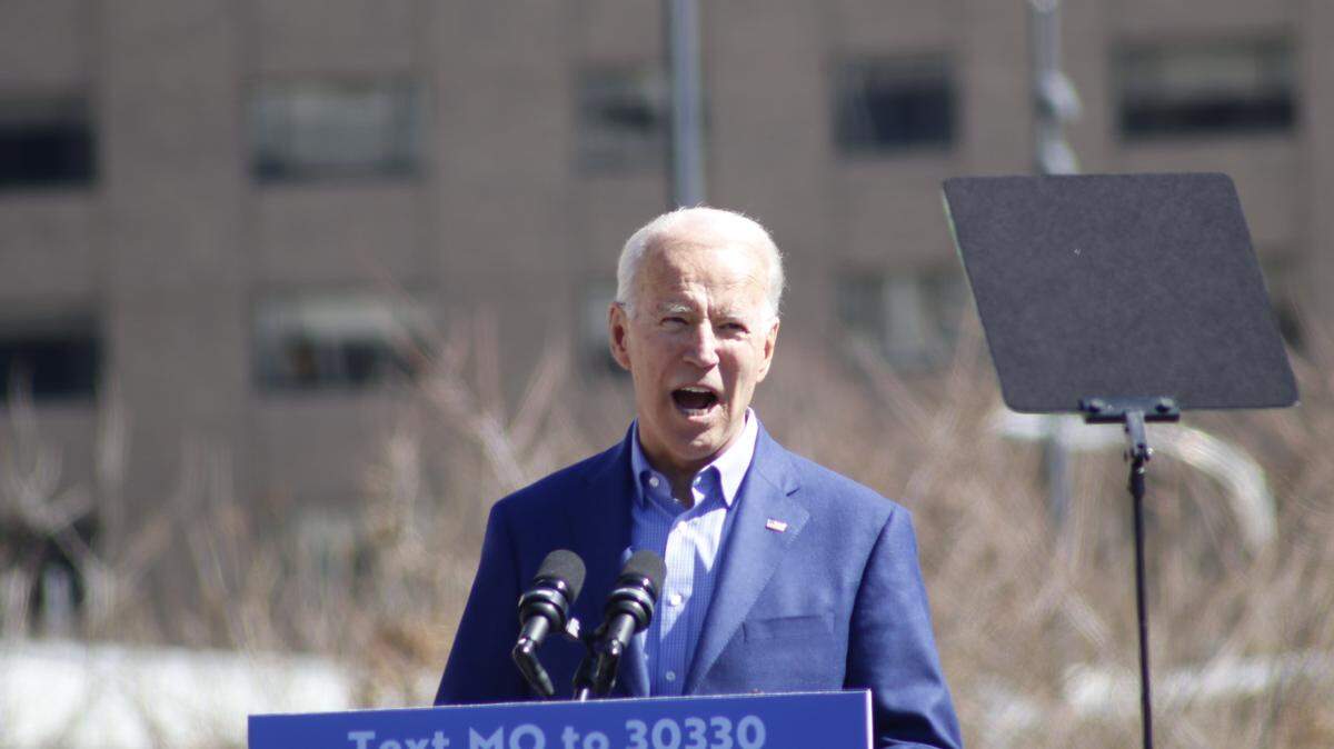 This file photo shows President Joe Biden during a campaign speech in St. Louis in 2020.