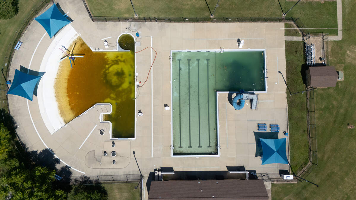 This drone photograph shows a pool inside Scheve Park in Mascoutah.
