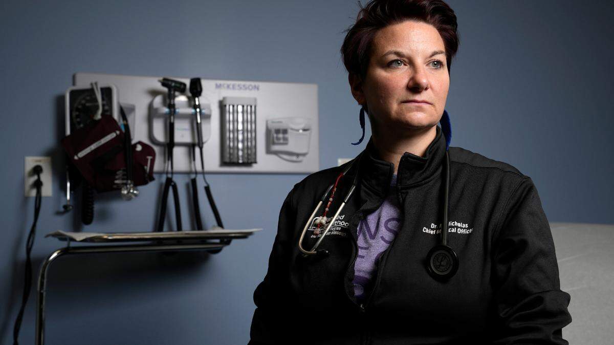 Dr. Colleen McNicholas, chief medical officer at Planned Parenthood of the St. Louis Region and Southwest Missouri, poses for a portrait inside an exam room at Planned Parenthood Friday, March 10, 2023, in Fairview Heights, Ill. (AP Photo/Jeff Roberson)