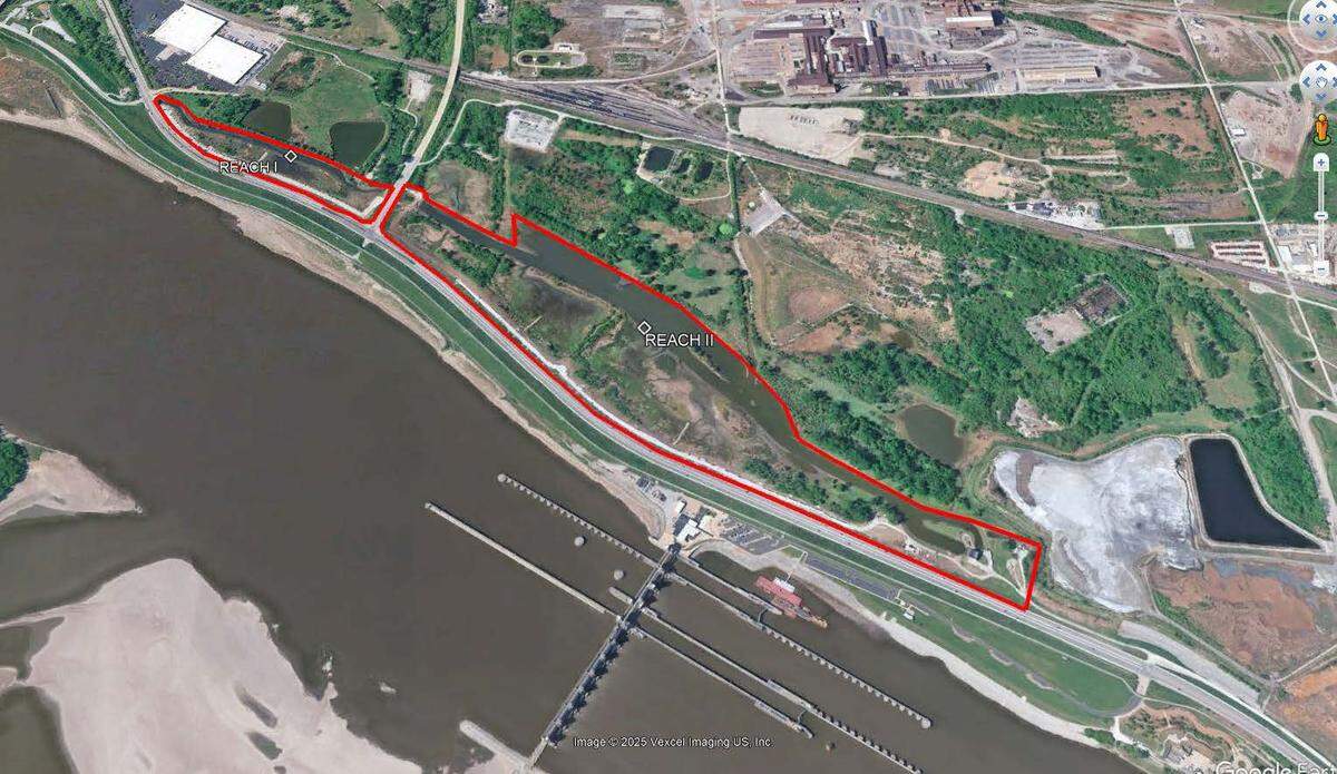 The latest project was broken up into two portions: Reach 1 and Reach 2. Both are located near the Melvin Price Lock and Dam in Alton.