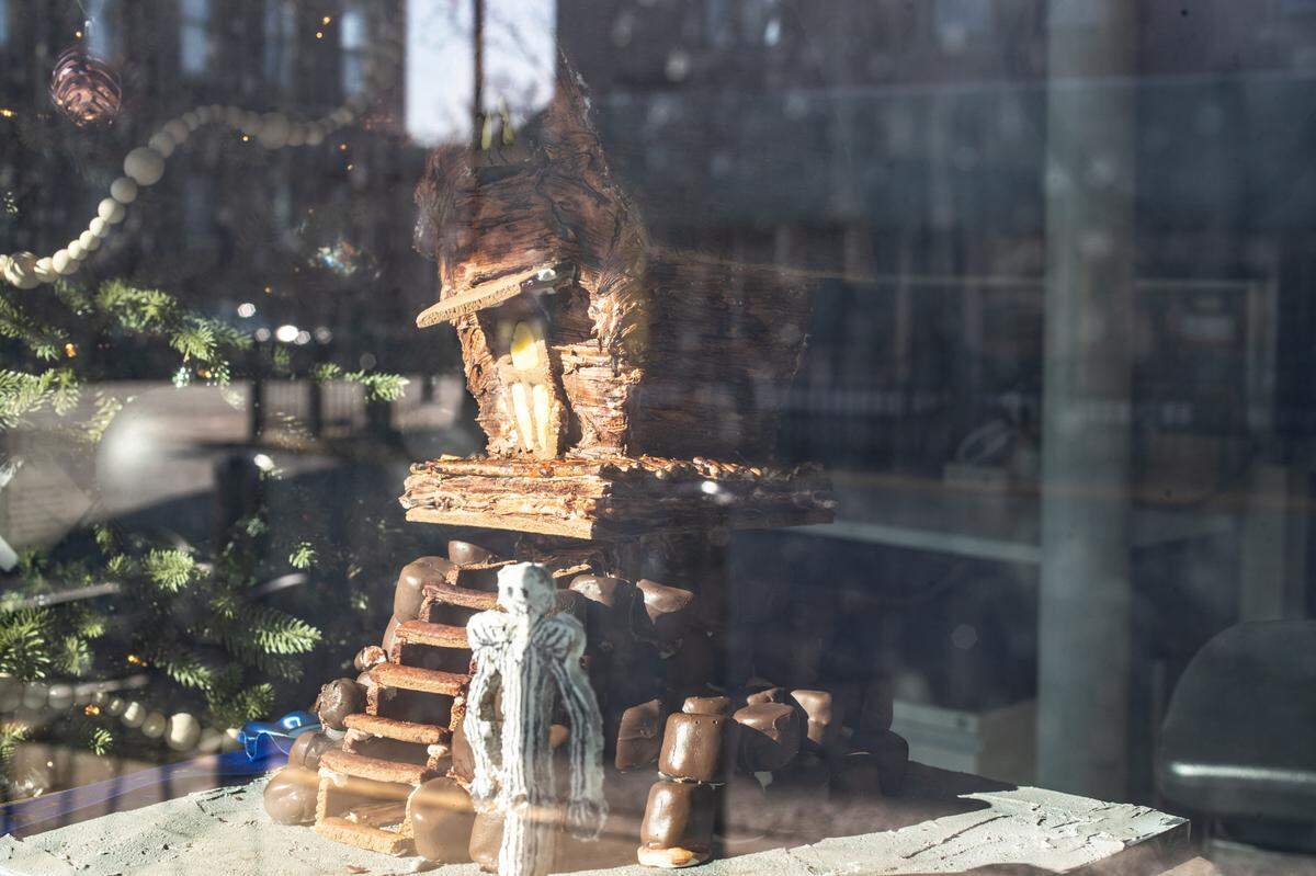 Gingerbread house by Aurelia Scarbrough, located at Egyptian Stationers at 129 W. Main St.