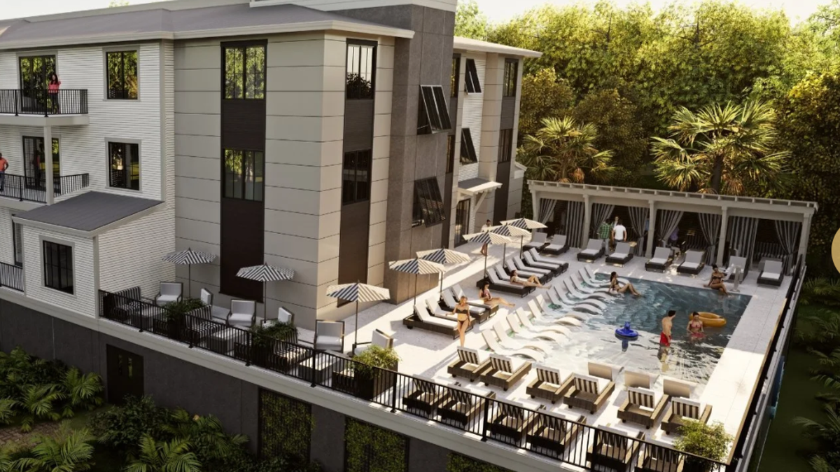 A rendering of The Wave and it’s outdoor pool.