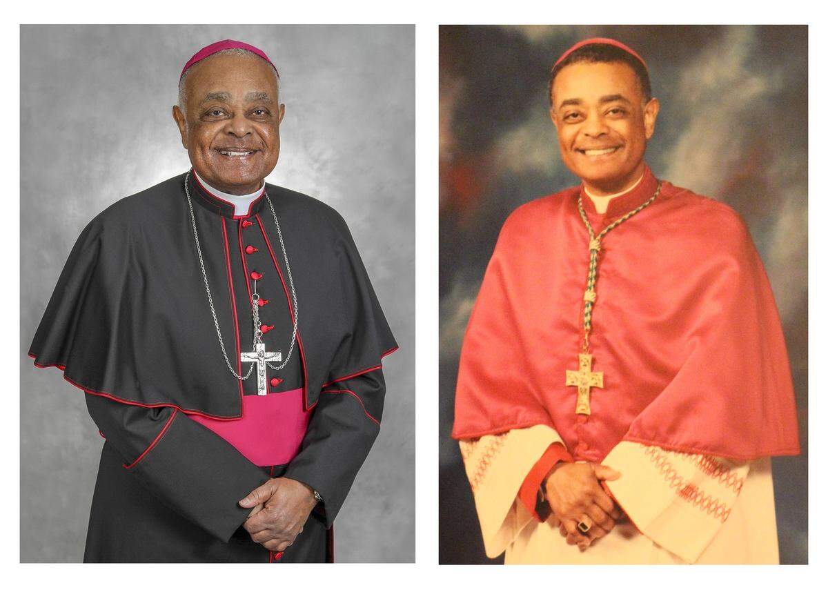 The Most Rev. Wilton D. Gregory is shown in his official portraits as bishop of Belleville in 1994, right, and archbishop of Washington, D.C., in 2019.