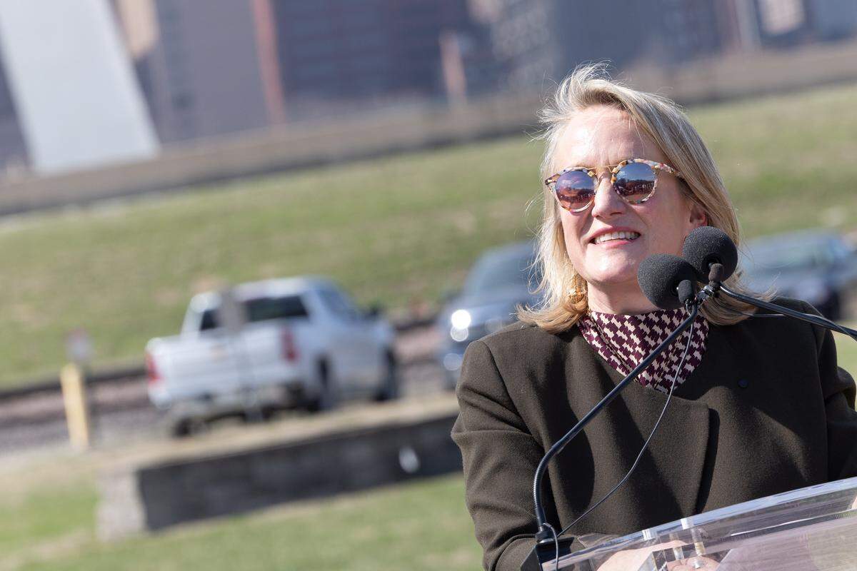 U.S. Rep. Nikki Budzinski speaks at Malcolm W. Martin park in East St. Louis, Ill. on March 10, 2026.