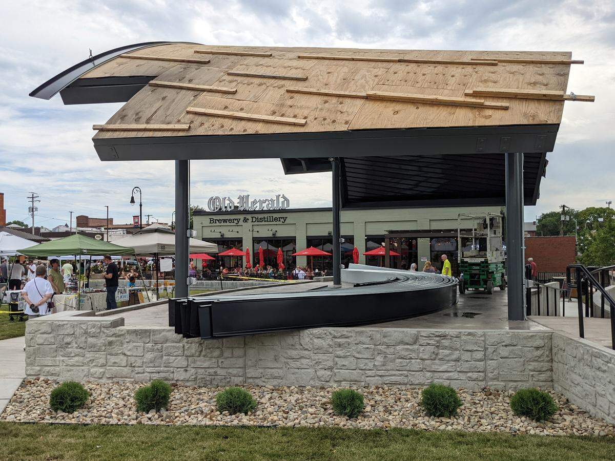 The entartainment pavilion at Herald Square in Collinsville is nearly finished.
