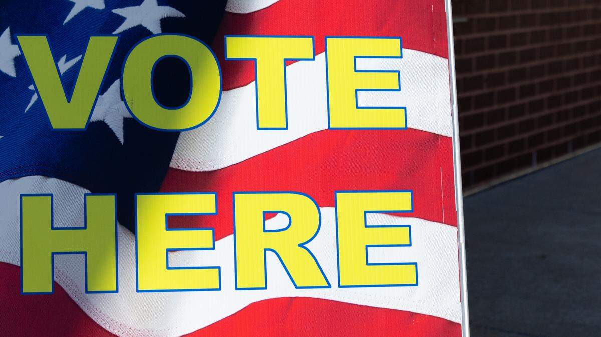 Voting sign at the Rec Complex of Fairview Heights, Ill., where early and election day polling takes place, on March 18, 2024.