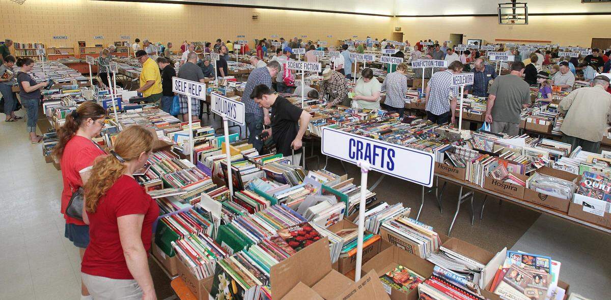 The annual Memorial Hospital Auxiliary Book Bazaar continues Thursday and Friday from 9 a.m. to 7 p.m. and Saturday from 8 a.m. to noon inside the gymnasium at St. Paul United Church of Christ located at 115 W. B St. in Belleville. The sale features thousands of books, cassettes, games, DVDs, and other items.