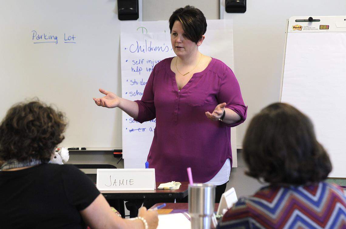 Jamie Martens-Perry, with Chestnut Health Systems, was one of the experts at the Youth Mental Health First Aid seminar, a training for teachers and school employees on issues specific to teens and how best to handle them, at the St. Clair County Regional Office of Education in Belleville.