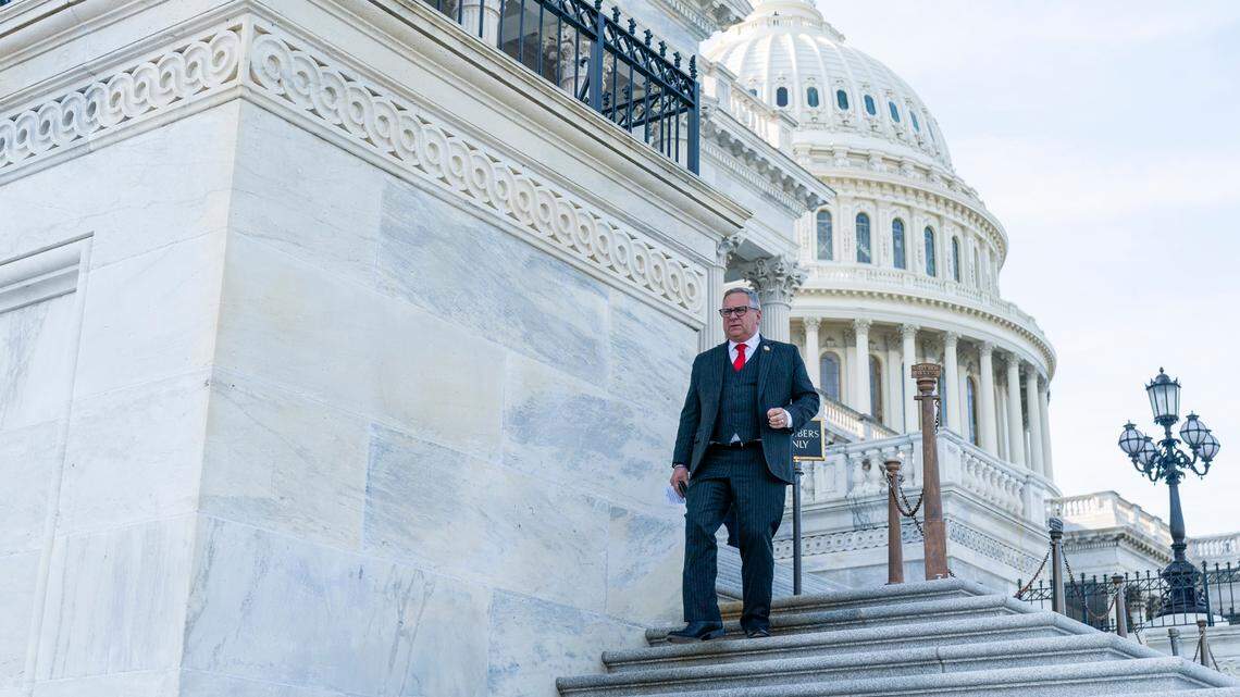 U.S. Representative Mike Bost, R-Murphysboro, walks down the House steps after a vote on Tuesday, April 16, 2024, at the U.S. Capitol in Washington, D.C. House Republicans sent articles of impeachment of Homeland Security Secretary Alejandro Mayorkas to the Senate.
