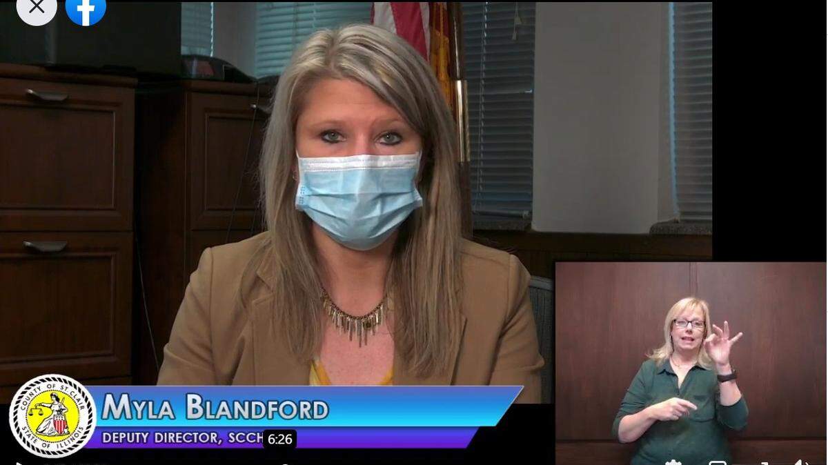 Myla Blandford, deputy director of the St. Clair County Health Department, answers COVID-19 questions during a Facebook briefing on Sunday.