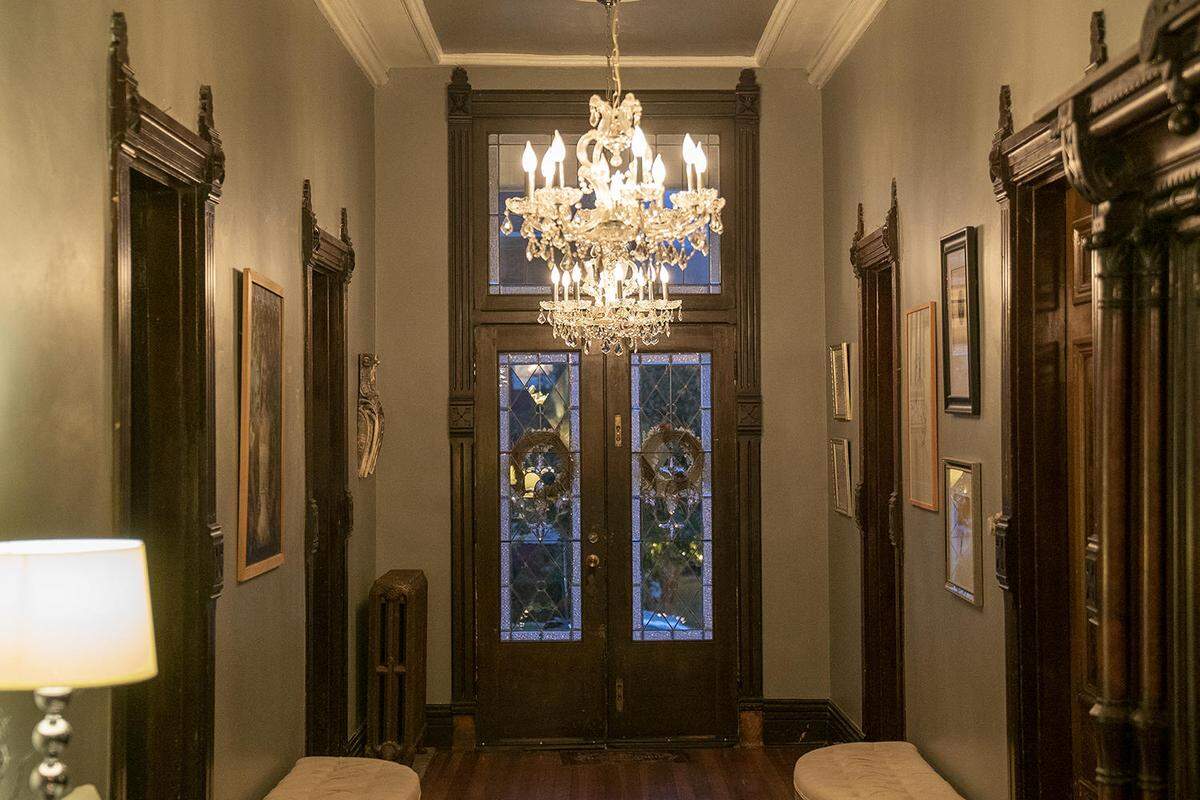 A view of the Haniszewskis’ front hallway looking toward the front doors.