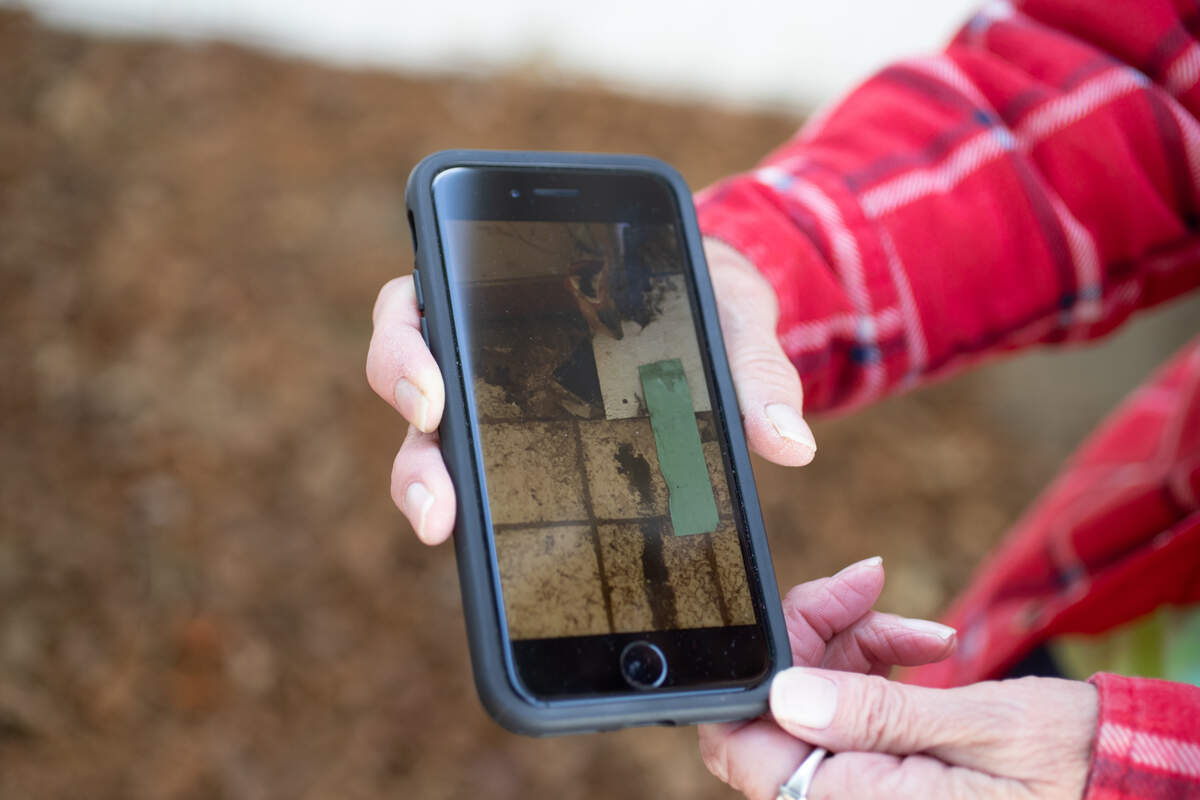 Greenmount Station resident Patty Totty shows a picture of the hole that has formed in the utility room flooring of the mobile home she rents.