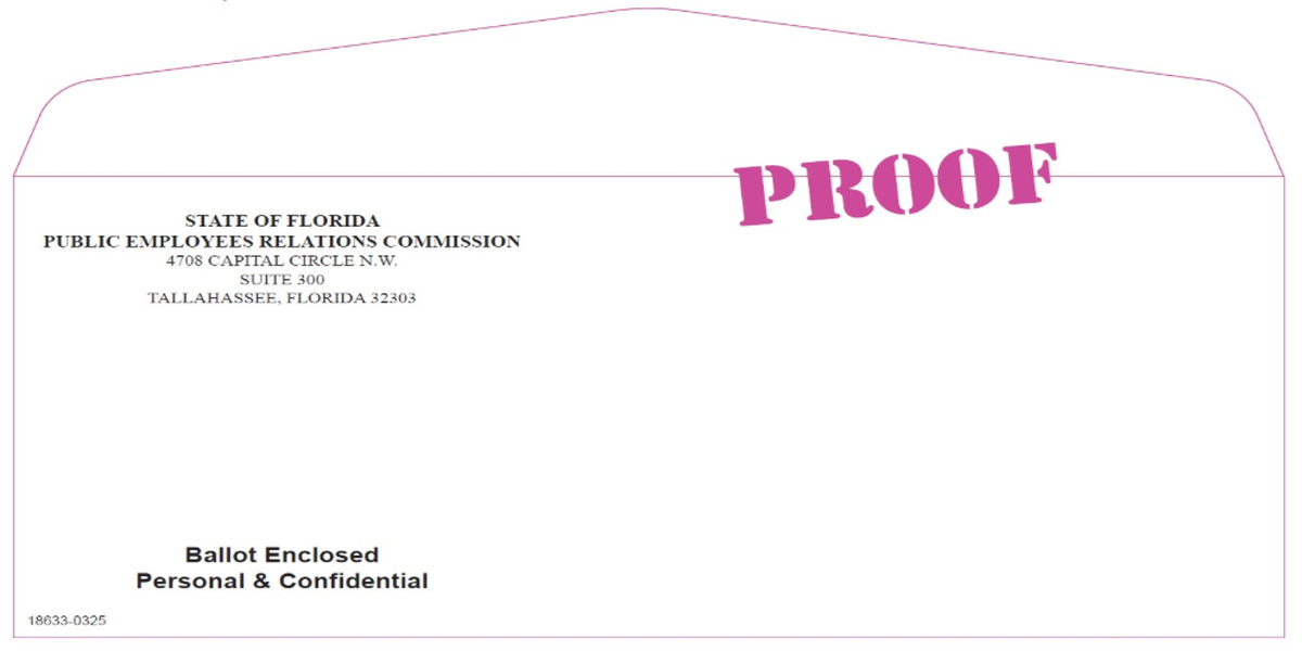 A sample ballot envelope from the Public Employees Relations Commission.