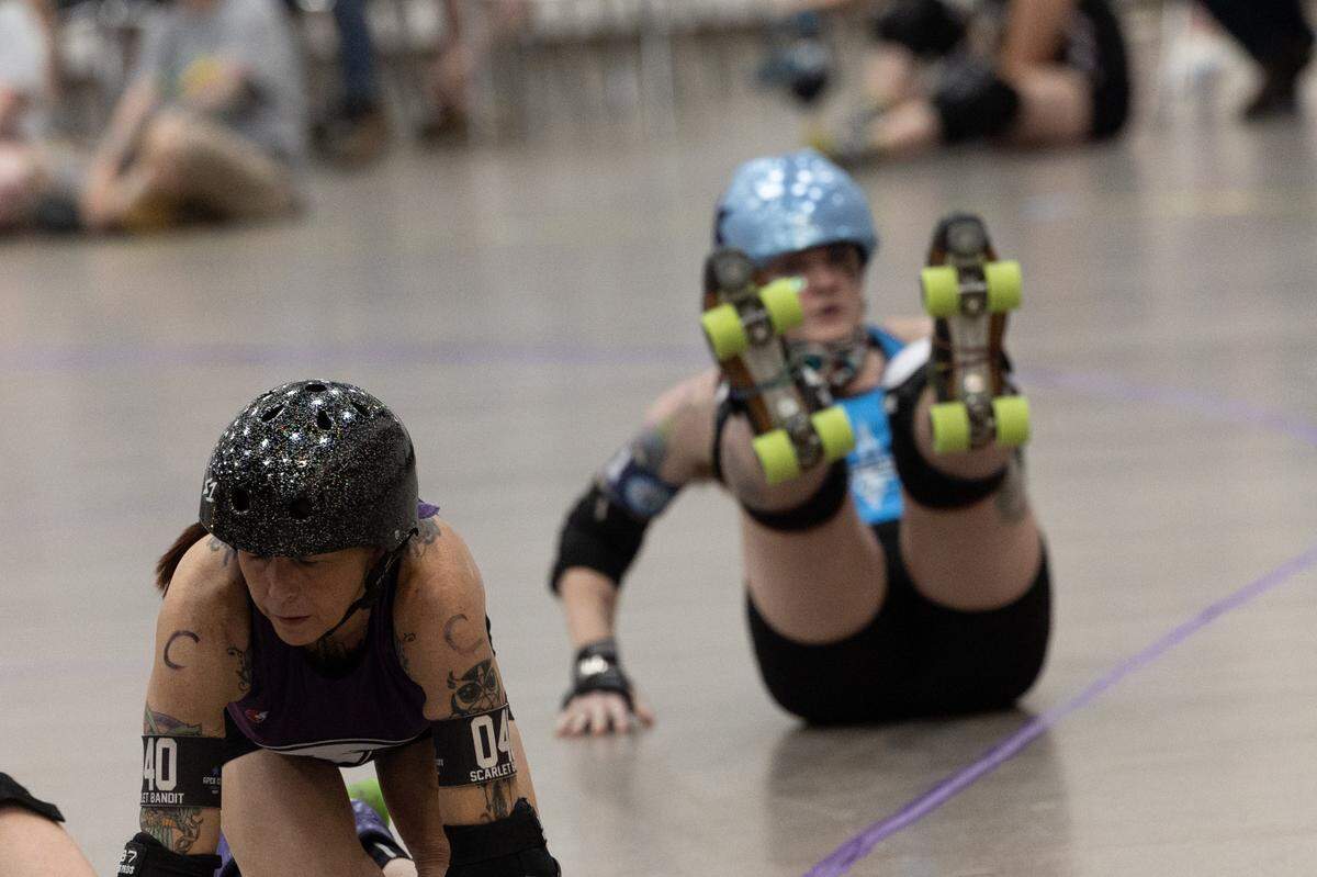 Because roller derby is a contact sport, it isn’t uncommon to see players on both teams fall on the ground during bouts.