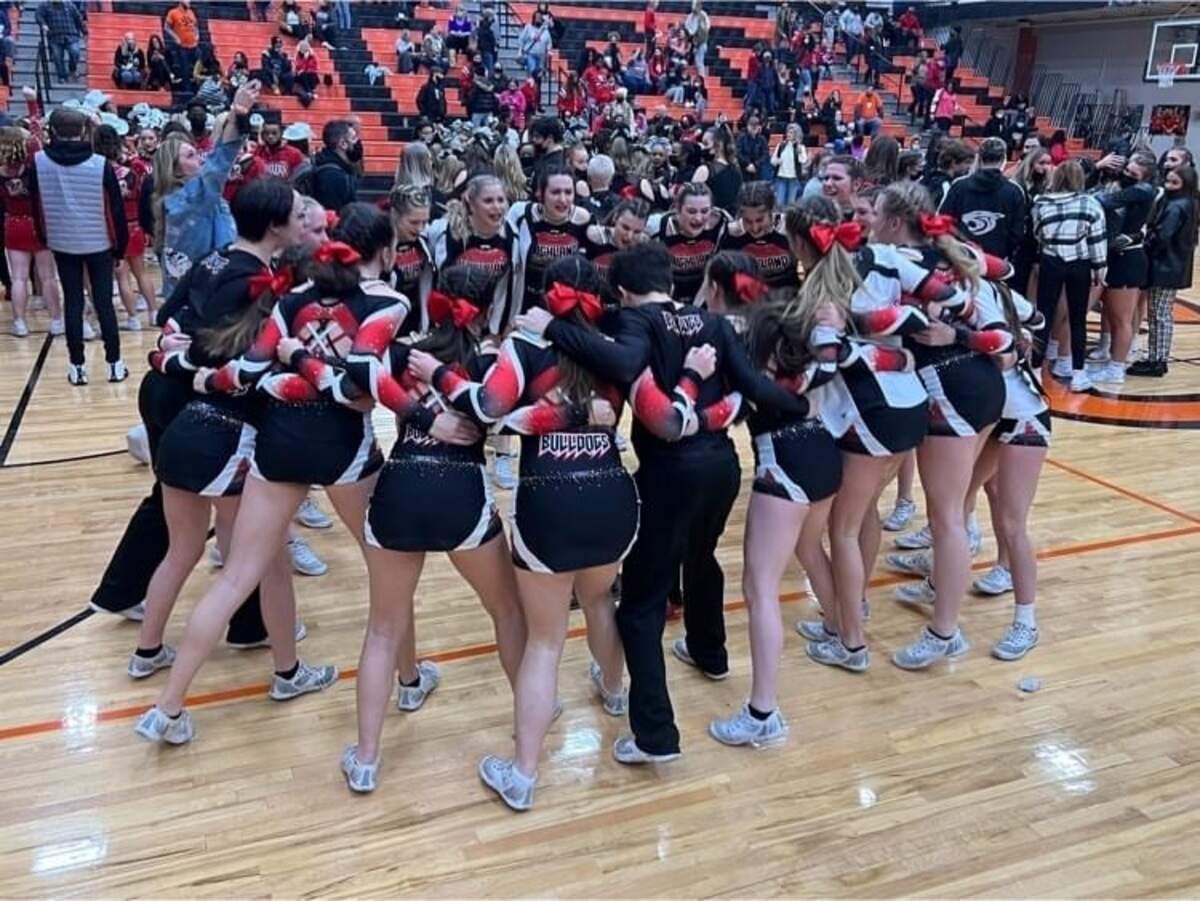 The Highland varsity cheerleaders team captured first place in the COED division at the IHSA Sectional in Edwardsville on Saturday, Jan. 29. The first place finish qualified the team for the IHSA Cheer State Finals in Bloomington.