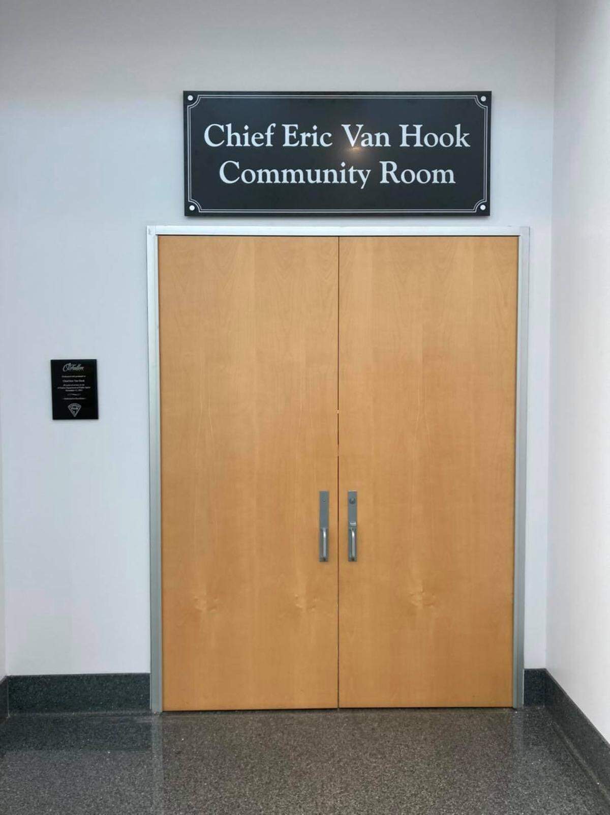 Mayor Herb Roach named the community room at O’Fallon City Hall the Chief Eric Van Hook Community Room in his honor. Van Hook recently retired as the O’Fallon Police Department’s police chief.